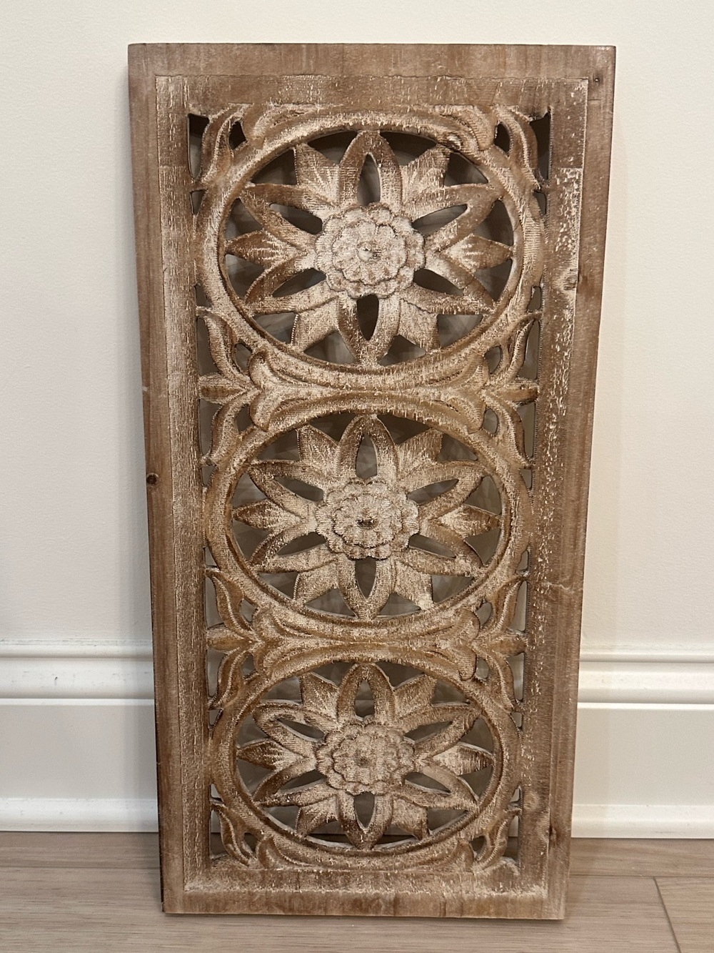Carved Wood Floral Wall Decor – Rustic Boho Farmhouse Accent